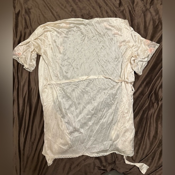 Rare VTG 70s Sans Souci Ivory Satin Lace Chemise & Robe Set 34/M Bridal - Picture 7 of 16